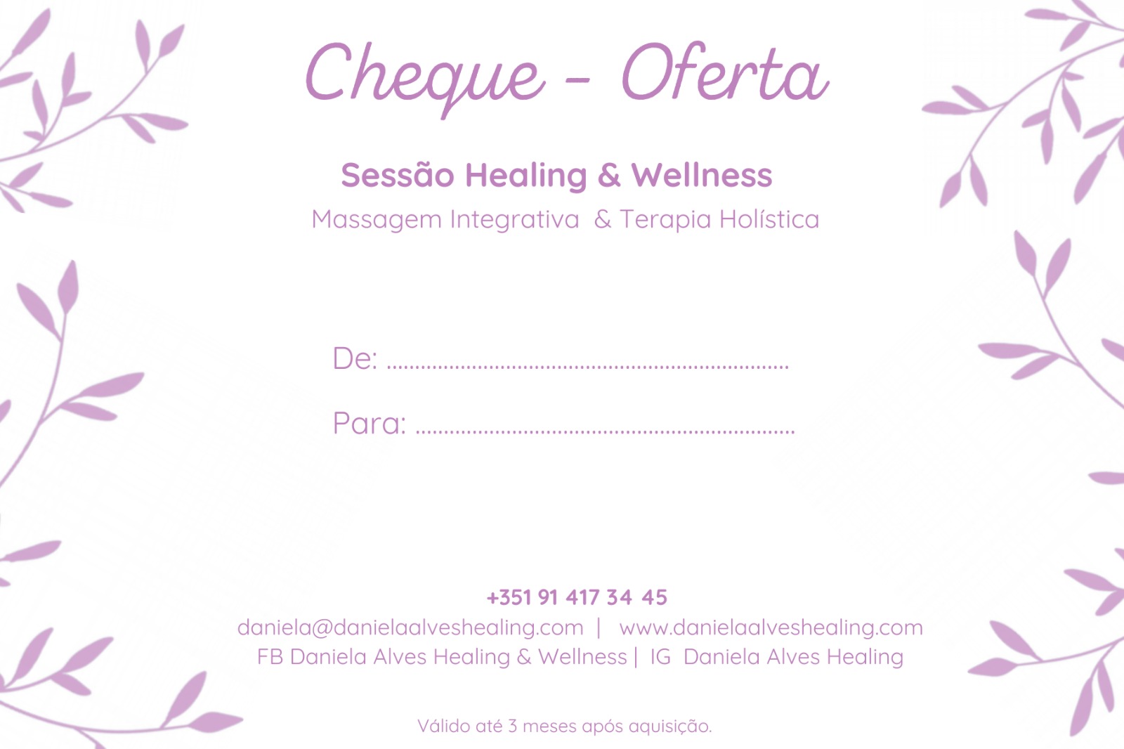 Cheque-Oferta Healing & Wellness